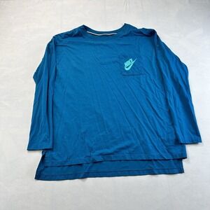 Nike Pocket Long Sleeve T Shirt Blue Logo Crew Neck Men's Large L Cotton